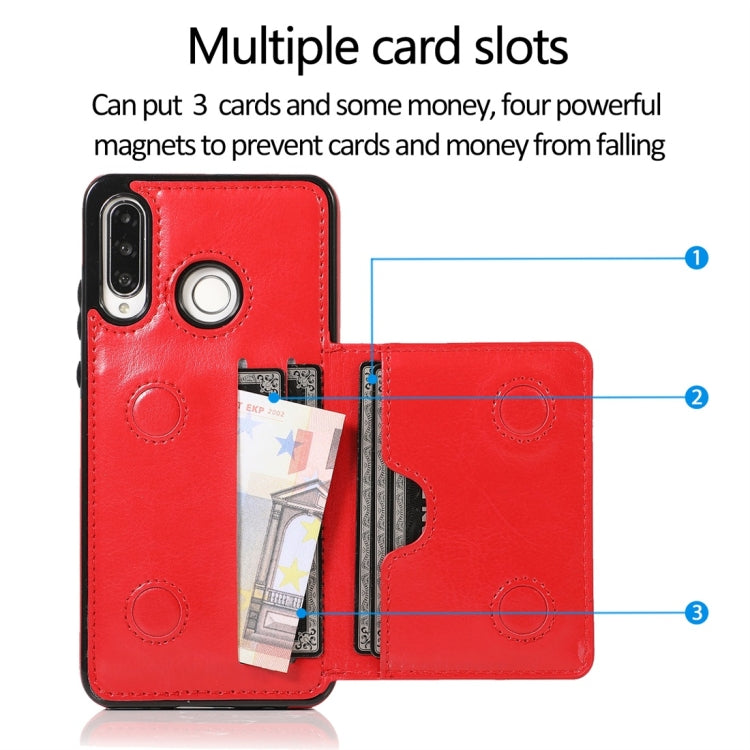 For Huawei P30 Lite Shockproof PU + TPU Protective Case with Card Slots & Holder