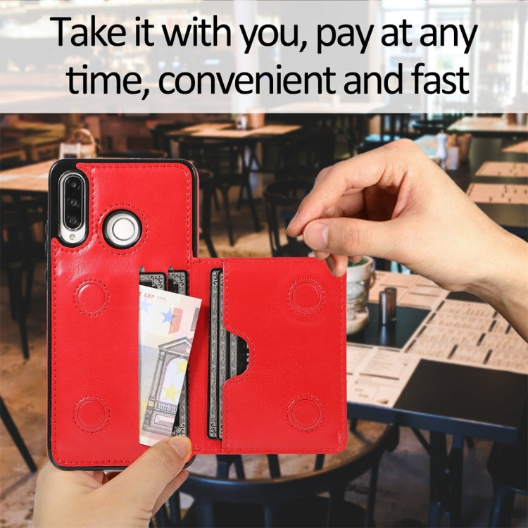 For Huawei P30 Lite Shockproof PU + TPU Protective Case with Card Slots & Holder