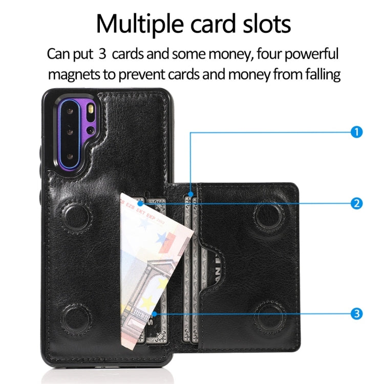 For Huawei P30 Pro Shockproof PU + TPU Protective Case with Card Slots & Holder