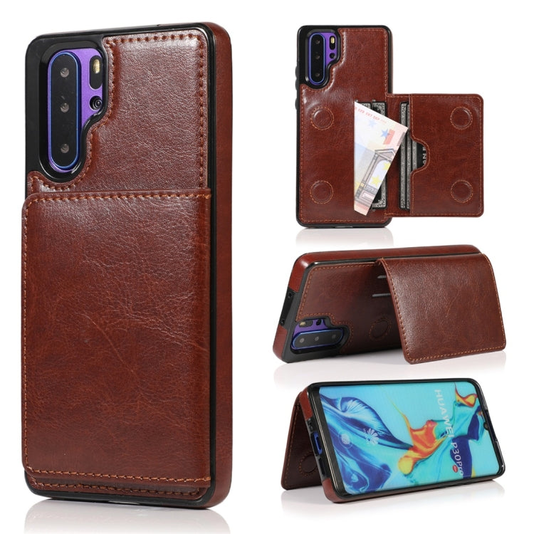 For Huawei P30 Pro Shockproof PU + TPU Protective Case with Card Slots & Holder