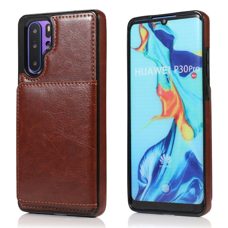 For Huawei P30 Pro Shockproof PU + TPU Protective Case with Card Slots & Holder