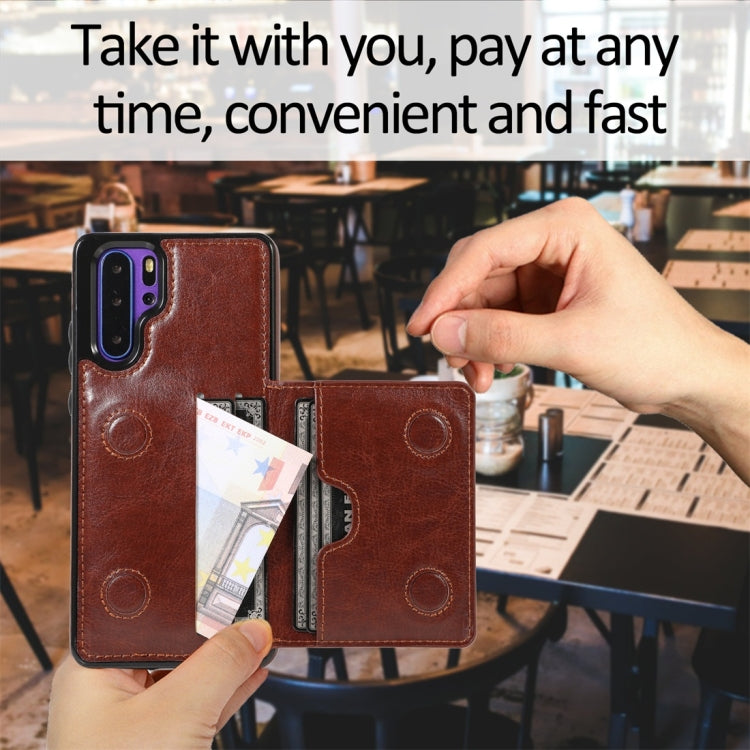 For Huawei P30 Pro Shockproof PU + TPU Protective Case with Card Slots & Holder