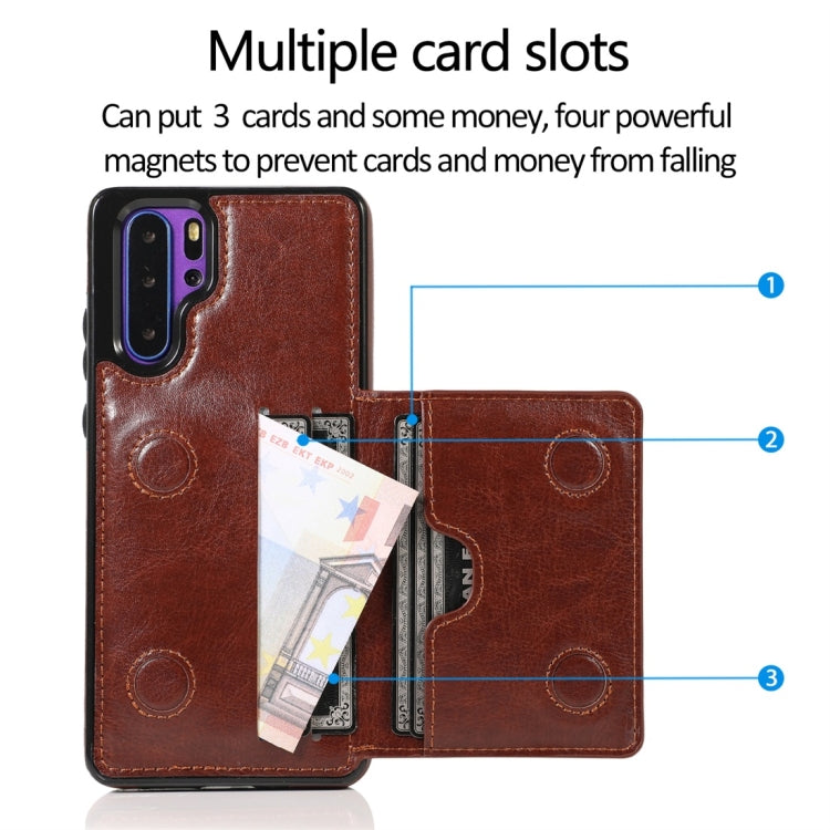 For Huawei P30 Pro Shockproof PU + TPU Protective Case with Card Slots & Holder