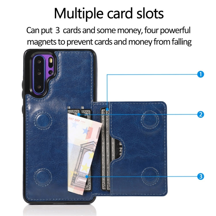 For Huawei P30 Pro Shockproof PU + TPU Protective Case with Card Slots & Holder