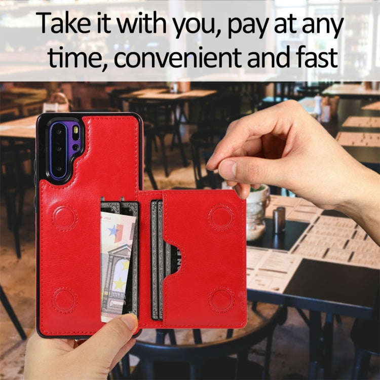 For Huawei P30 Pro Shockproof PU + TPU Protective Case with Card Slots & Holder
