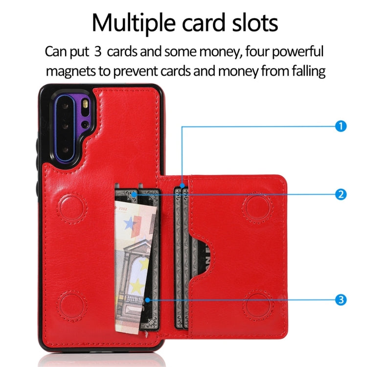 For Huawei P30 Pro Shockproof PU + TPU Protective Case with Card Slots & Holder