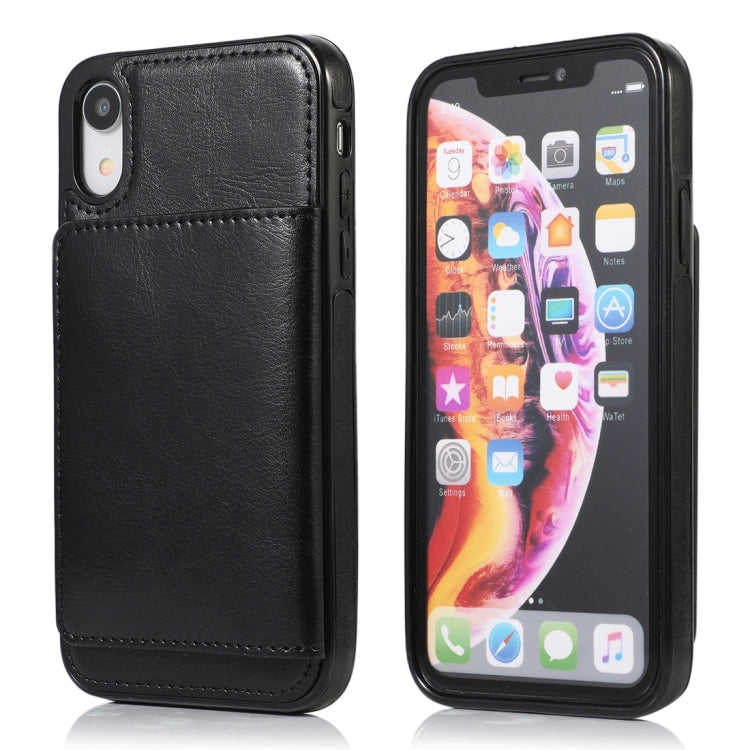 For iPhone XR Shockproof PU + TPU Protective Case with Card Slots & Holder