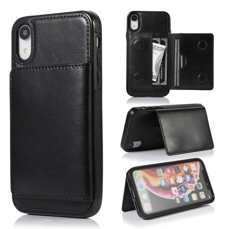 For iPhone XR Shockproof PU + TPU Protective Case with Card Slots & Holder