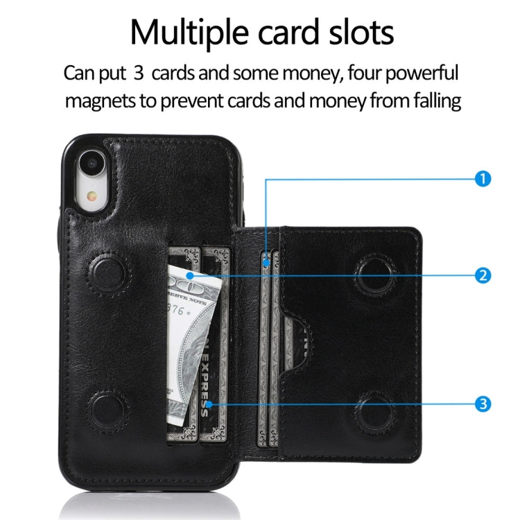 For iPhone XR Shockproof PU + TPU Protective Case with Card Slots & Holder