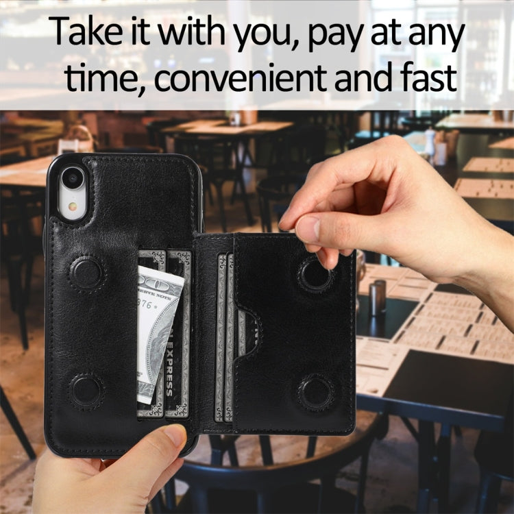 For iPhone XR Shockproof PU + TPU Protective Case with Card Slots & Holder