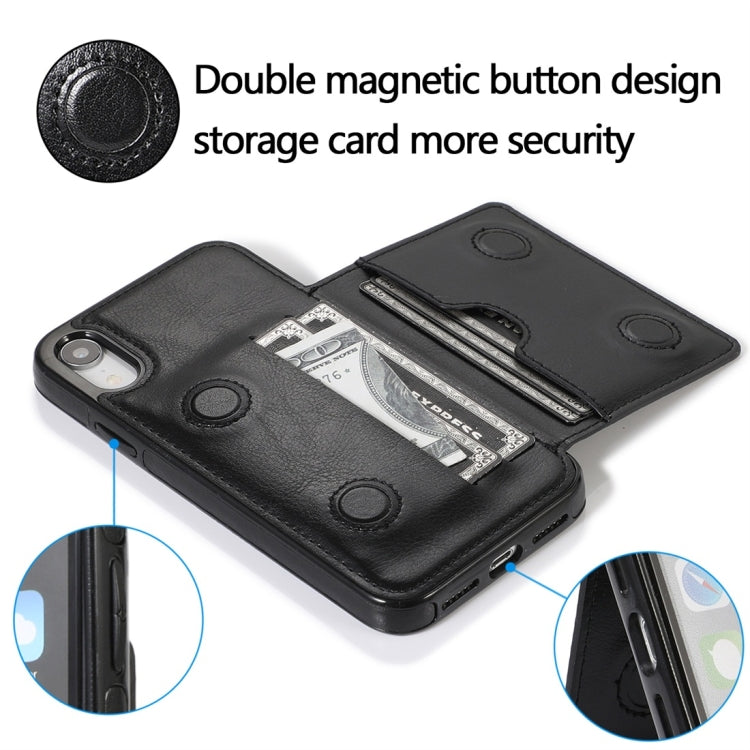 For iPhone XR Shockproof PU + TPU Protective Case with Card Slots & Holder