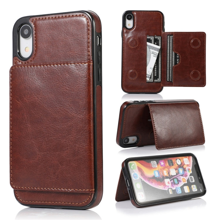 For iPhone XR Shockproof PU + TPU Protective Case with Card Slots & Holder