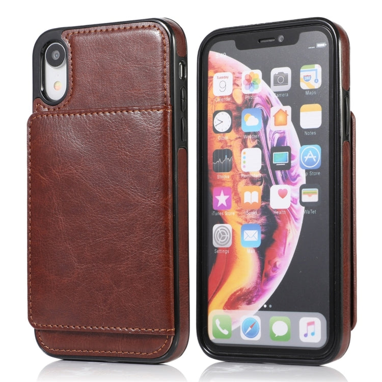 For iPhone XR Shockproof PU + TPU Protective Case with Card Slots & Holder