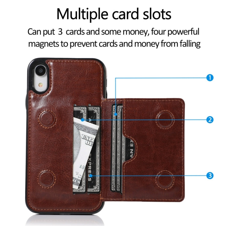For iPhone XR Shockproof PU + TPU Protective Case with Card Slots & Holder