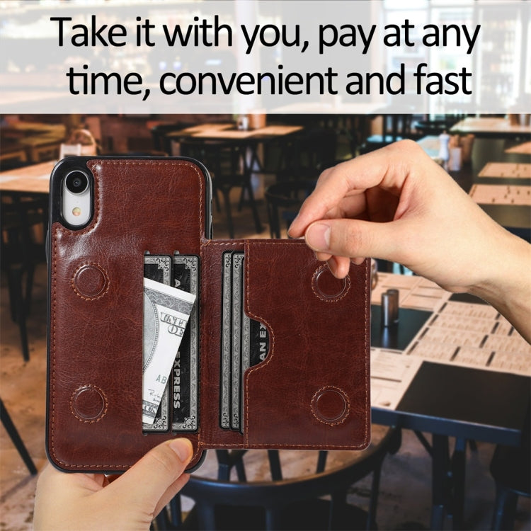 For iPhone XR Shockproof PU + TPU Protective Case with Card Slots & Holder