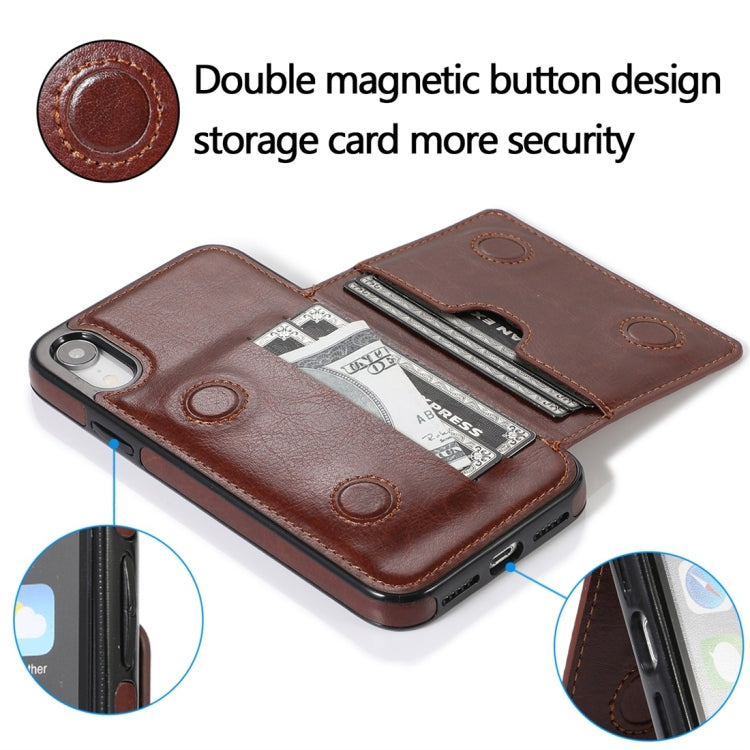 For iPhone XR Shockproof PU + TPU Protective Case with Card Slots & Holder