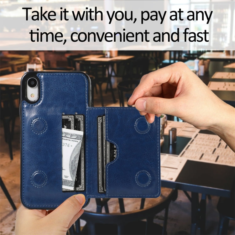 For iPhone XR Shockproof PU + TPU Protective Case with Card Slots & Holder
