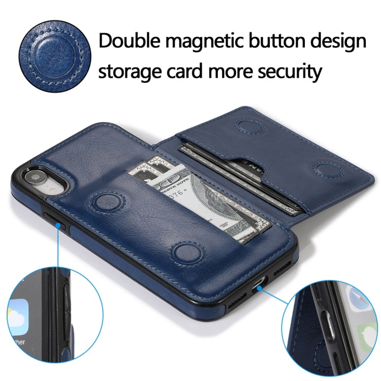 For iPhone XR Shockproof PU + TPU Protective Case with Card Slots & Holder