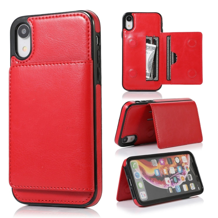 For iPhone XR Shockproof PU + TPU Protective Case with Card Slots & Holder