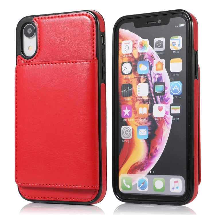 For iPhone XR Shockproof PU + TPU Protective Case with Card Slots & Holder