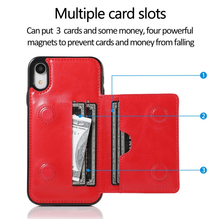 For iPhone XR Shockproof PU + TPU Protective Case with Card Slots & Holder