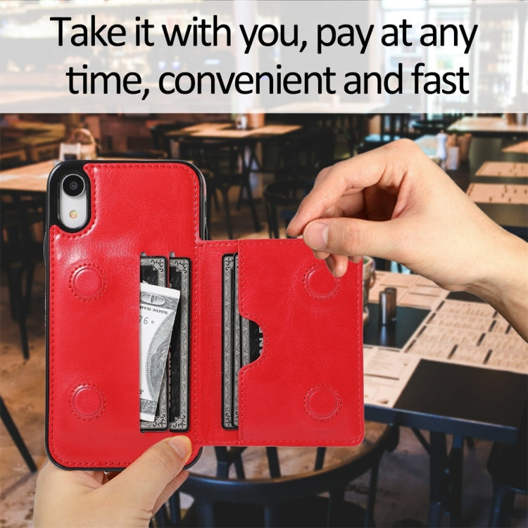 For iPhone XR Shockproof PU + TPU Protective Case with Card Slots & Holder