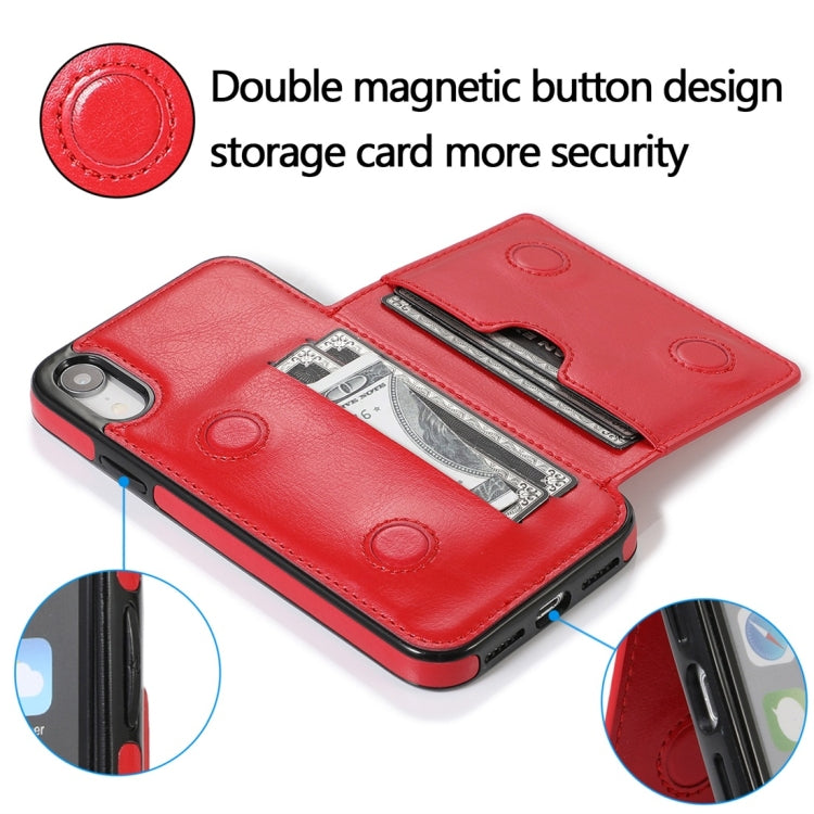 For iPhone XR Shockproof PU + TPU Protective Case with Card Slots & Holder