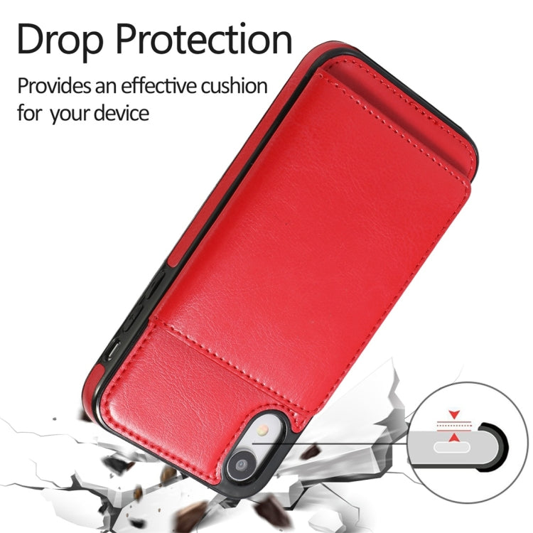 For iPhone XR Shockproof PU + TPU Protective Case with Card Slots & Holder