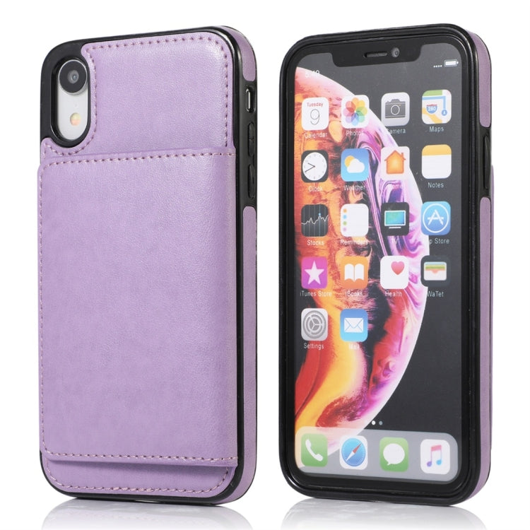For iPhone XR Shockproof PU + TPU Protective Case with Card Slots & Holder