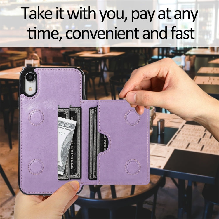 For iPhone XR Shockproof PU + TPU Protective Case with Card Slots & Holder