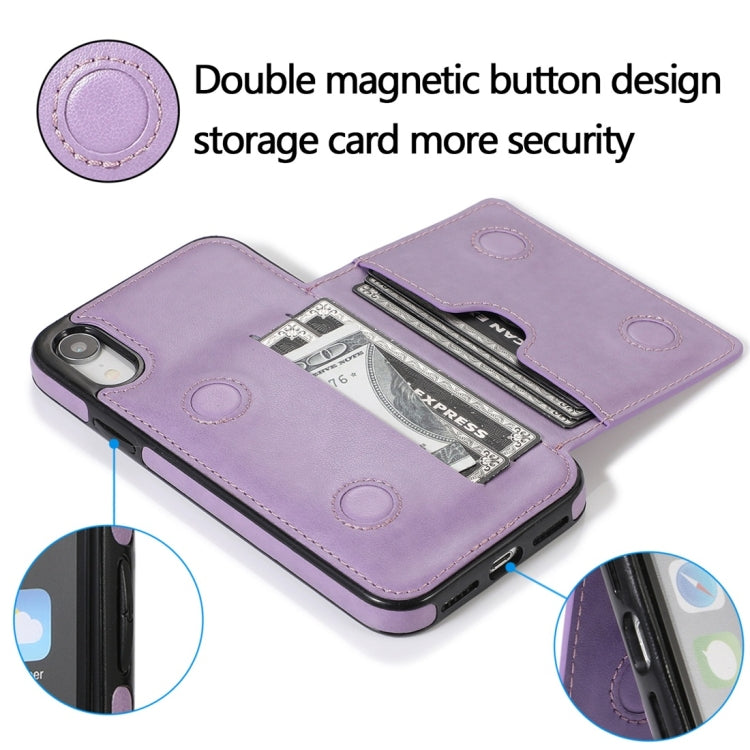 For iPhone XR Shockproof PU + TPU Protective Case with Card Slots & Holder