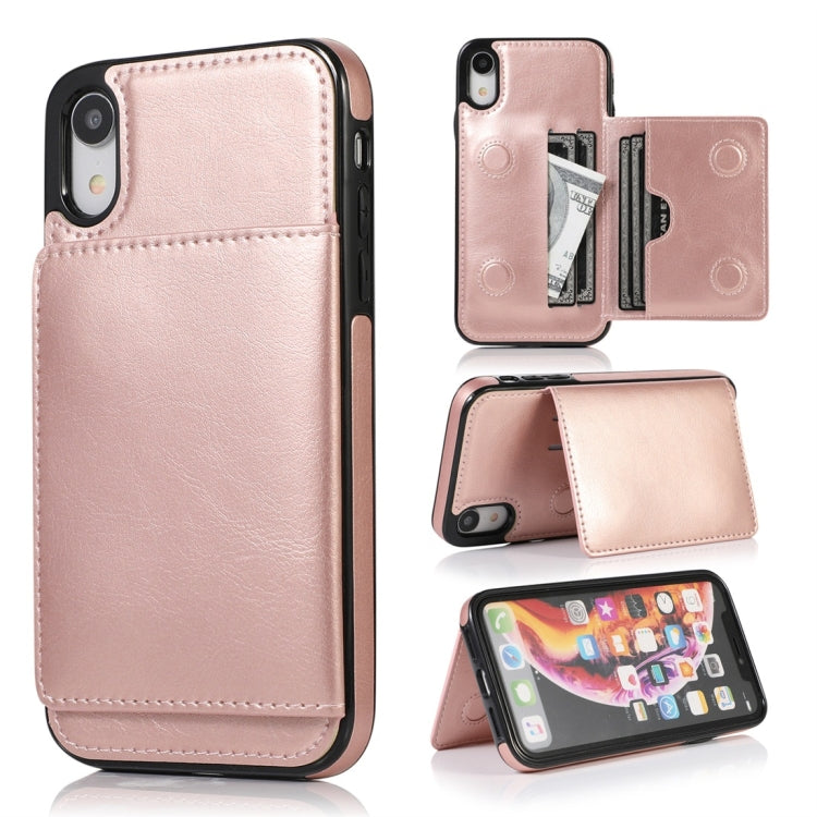 For iPhone XR Shockproof PU + TPU Protective Case with Card Slots & Holder