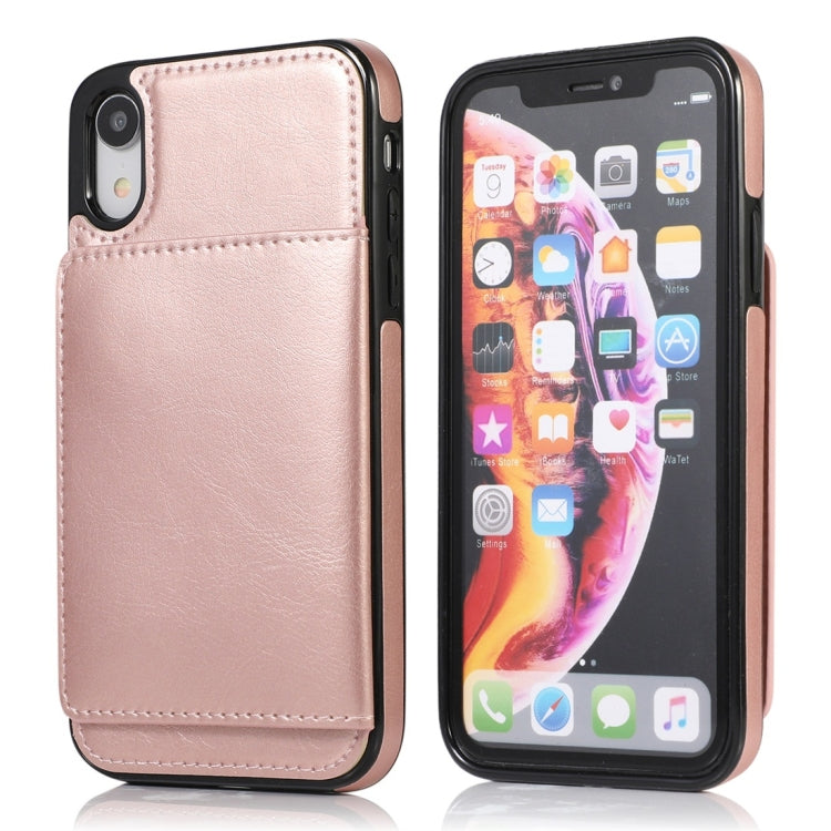 For iPhone XR Shockproof PU + TPU Protective Case with Card Slots & Holder