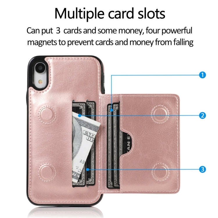 For iPhone XR Shockproof PU + TPU Protective Case with Card Slots & Holder