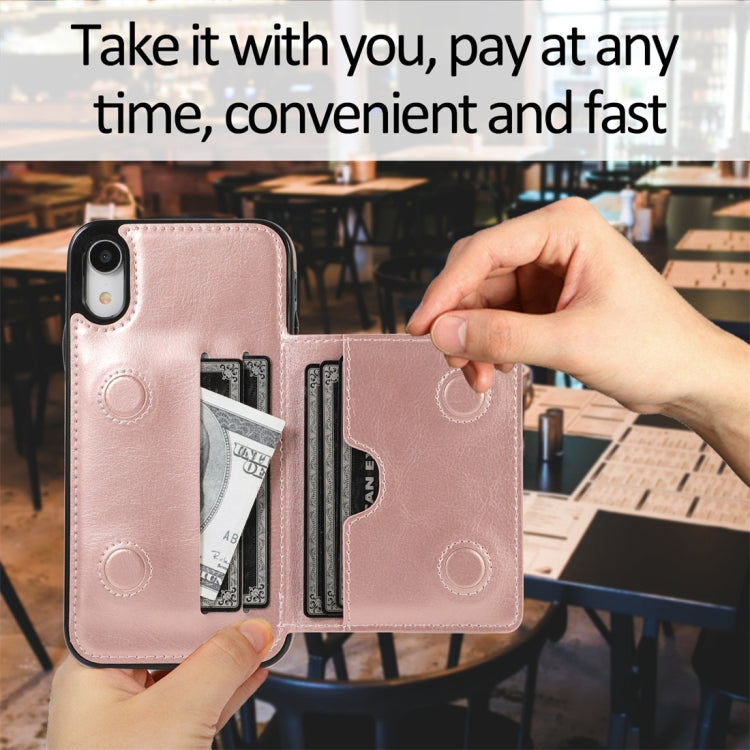 For iPhone XR Shockproof PU + TPU Protective Case with Card Slots & Holder