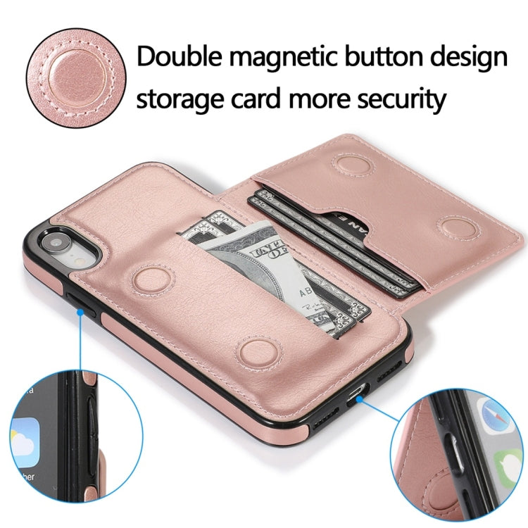 For iPhone XR Shockproof PU + TPU Protective Case with Card Slots & Holder