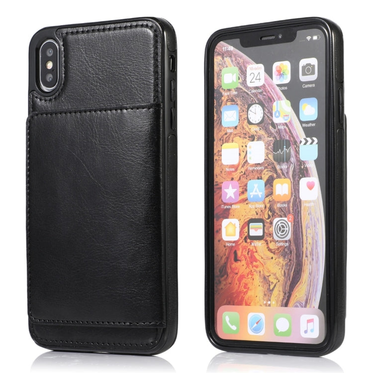 For iPhone XS Max Shockproof PU + TPU Protective Case with Card Slots & Holder