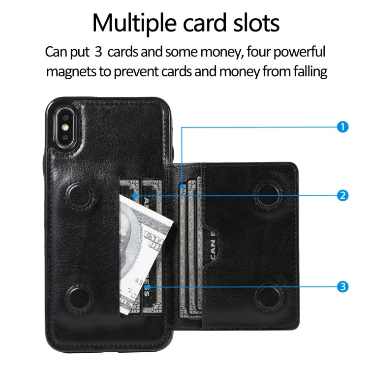 For iPhone XS Max Shockproof PU + TPU Protective Case with Card Slots & Holder