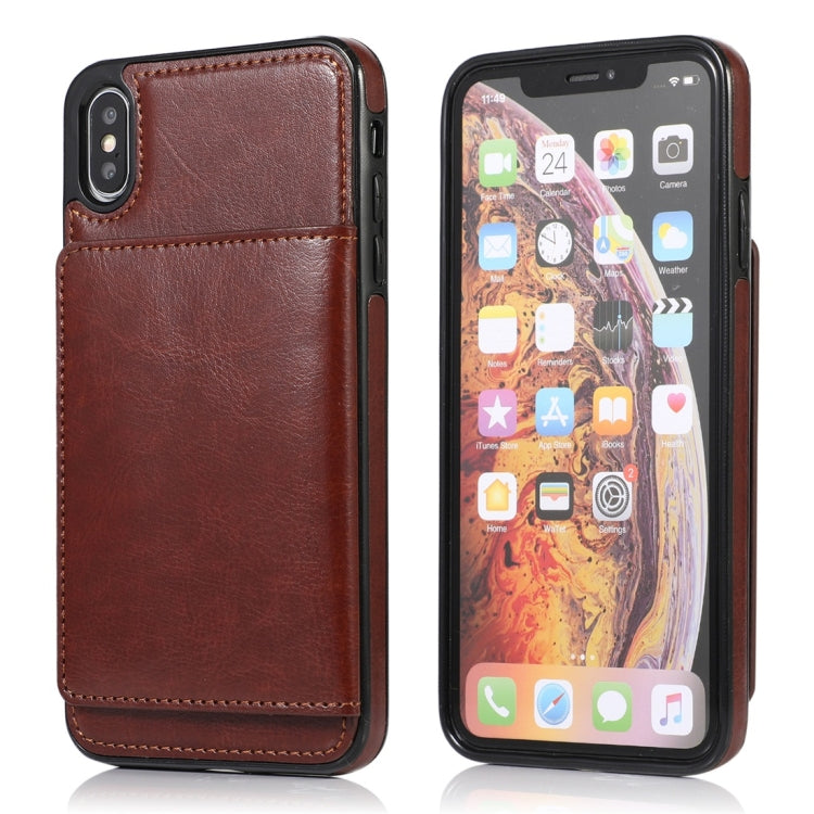 For iPhone XS Max Shockproof PU + TPU Protective Case with Card Slots & Holder