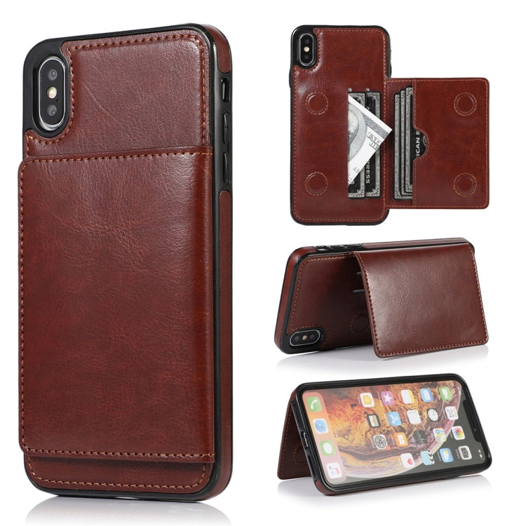 For iPhone XS Max Shockproof PU + TPU Protective Case with Card Slots & Holder