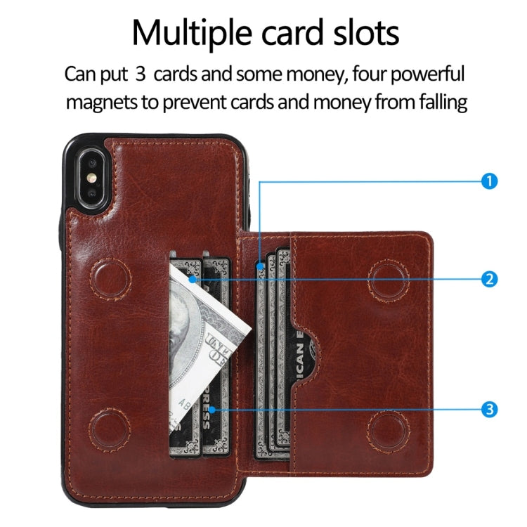 For iPhone XS Max Shockproof PU + TPU Protective Case with Card Slots & Holder