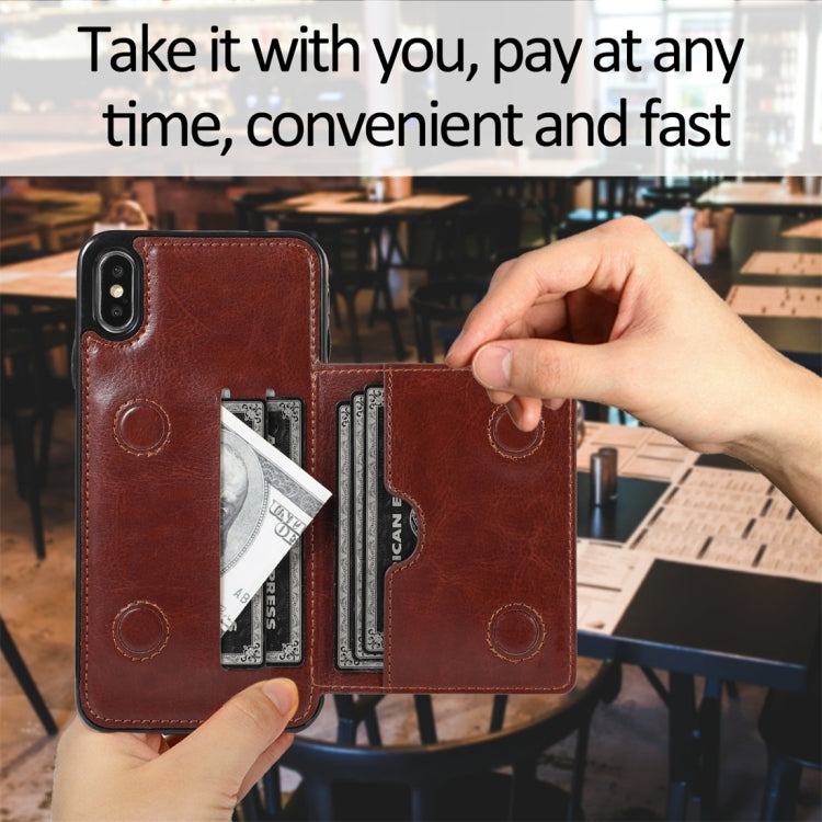 For iPhone XS Max Shockproof PU + TPU Protective Case with Card Slots & Holder