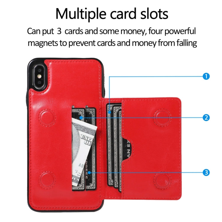 For iPhone XS Max Shockproof PU + TPU Protective Case with Card Slots & Holder