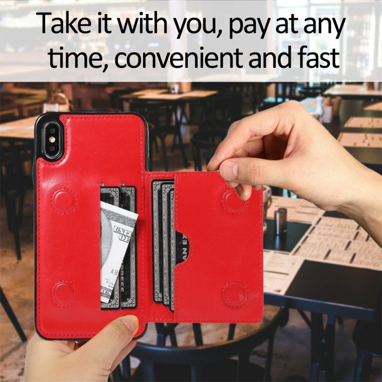 For iPhone XS Max Shockproof PU + TPU Protective Case with Card Slots & Holder