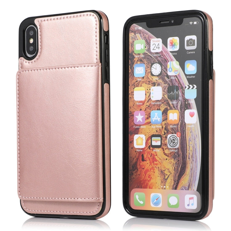 For iPhone XS Max Shockproof PU + TPU Protective Case with Card Slots & Holder