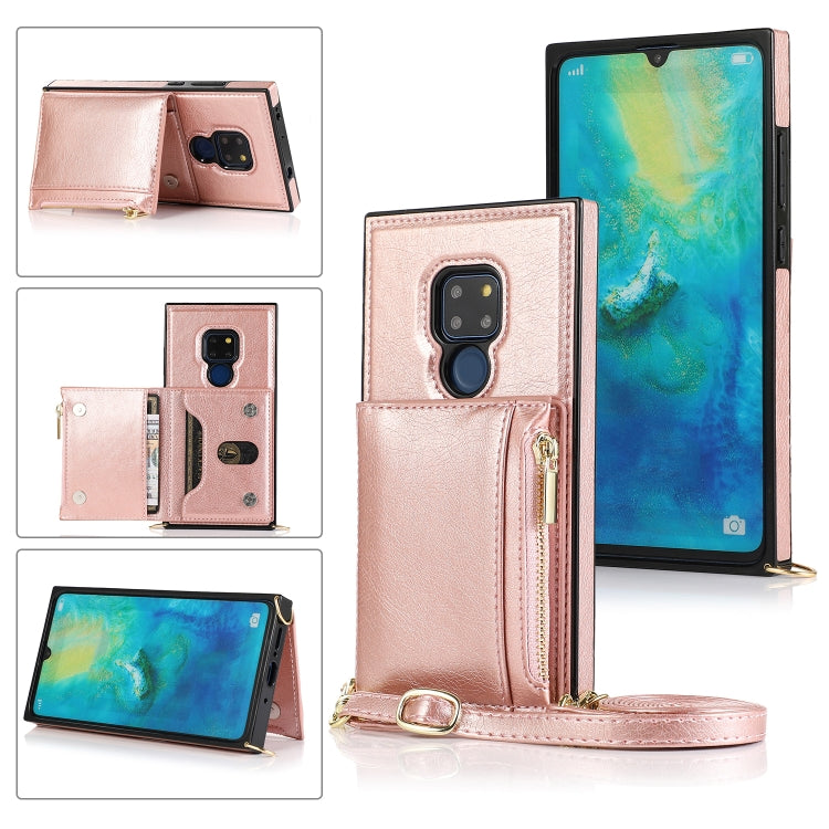 For Huawei Mate 20 Square Zipper Wallet Bag TPU+PU Back Cover Case with Holder & Card Slots & Wallet & Cross-body Strap
