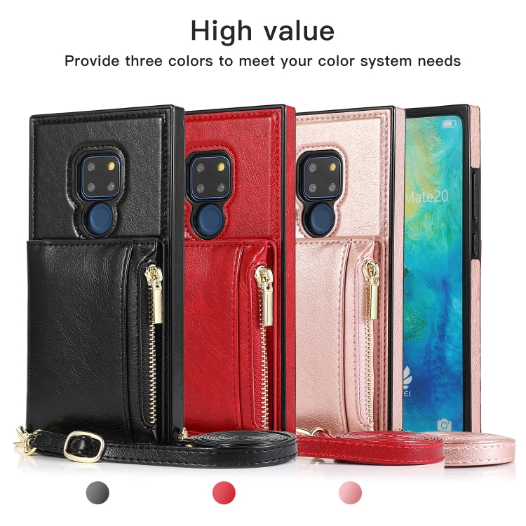 For Huawei Mate 20 Square Zipper Wallet Bag TPU+PU Back Cover Case with Holder & Card Slots & Wallet & Cross-body Strap