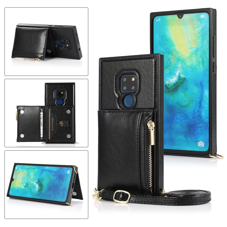 For Huawei Mate 20 Square Zipper Wallet Bag TPU+PU Back Cover Case with Holder & Card Slots & Wallet & Cross-body Strap