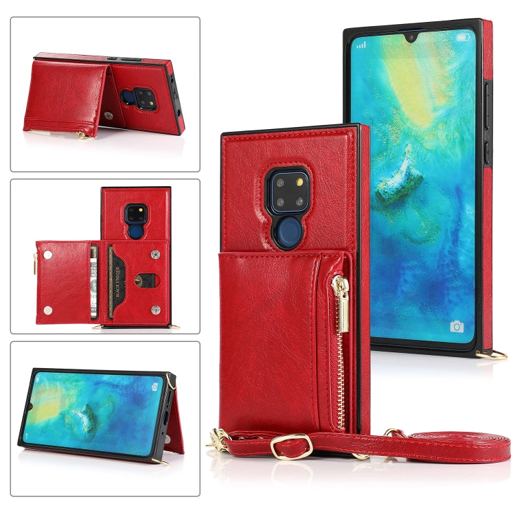 For Huawei Mate 20 Square Zipper Wallet Bag TPU+PU Back Cover Case with Holder & Card Slots & Wallet & Cross-body Strap