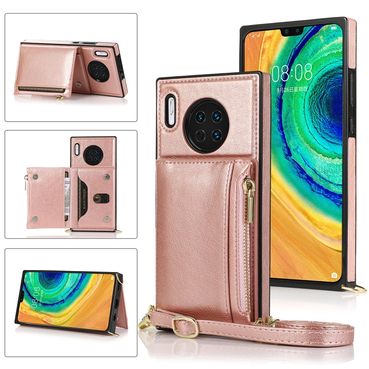 For Huawei Mate 30 Square Zipper Wallet Bag TPU+PU Back Cover Case with Holder & Card Slots & Wallet & Cross-body Strap